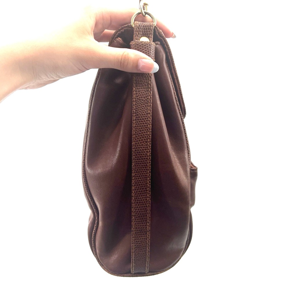 Vintage Capezio Brown Leather Bag Laptop Briefcase Snake Print Gold Tone - Picture 5 of 14